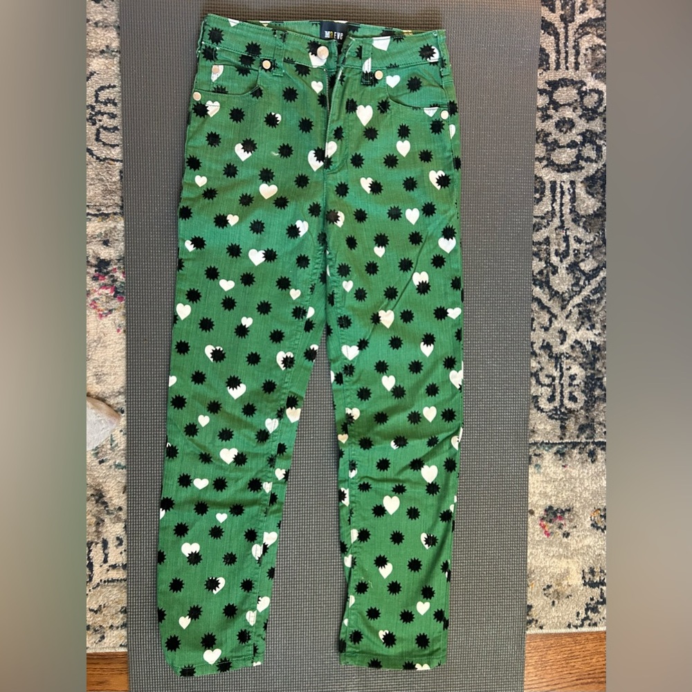 Maeve Green Jeans with White Heart & Black Starburst Print